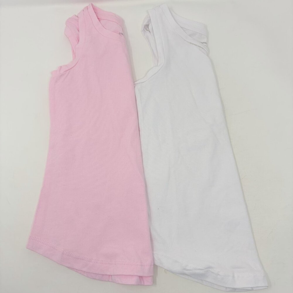 Amz Essentials Youth Girls Small 6/7 2 Piece Cotton‎ Tank Top Set White/Pink 853